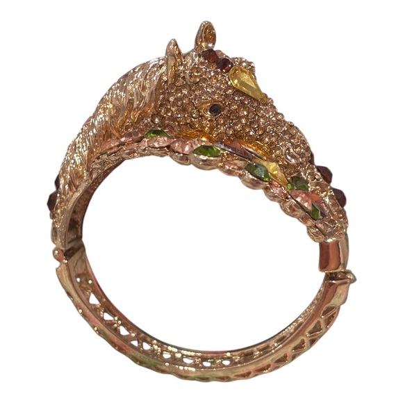 Unique Vintage Rhinestone Western Glam Horse Statement Bracelet ✨ - Picture 6 of 7